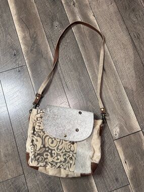 Myra Bag Cowhide Canvas Messenger